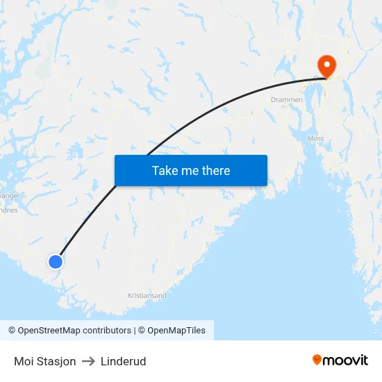 Moi Stasjon to Linderud map