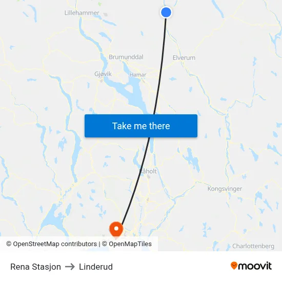 Rena Stasjon to Linderud map