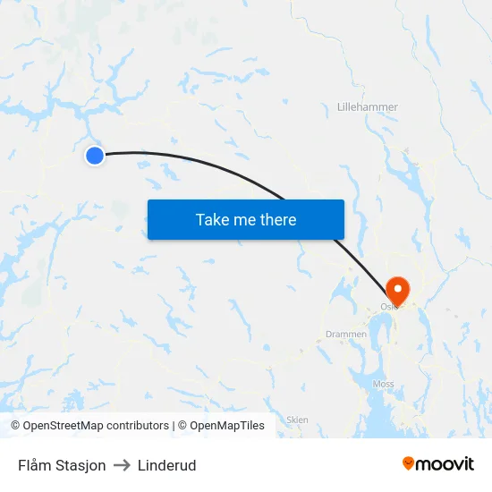 Flåm Stasjon to Linderud map