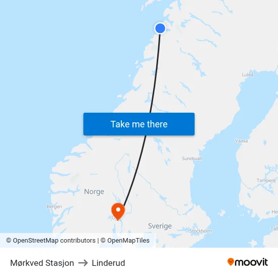 Mørkved Stasjon to Linderud map