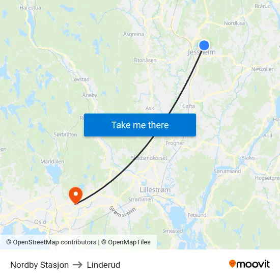 Nordby Stasjon to Linderud map