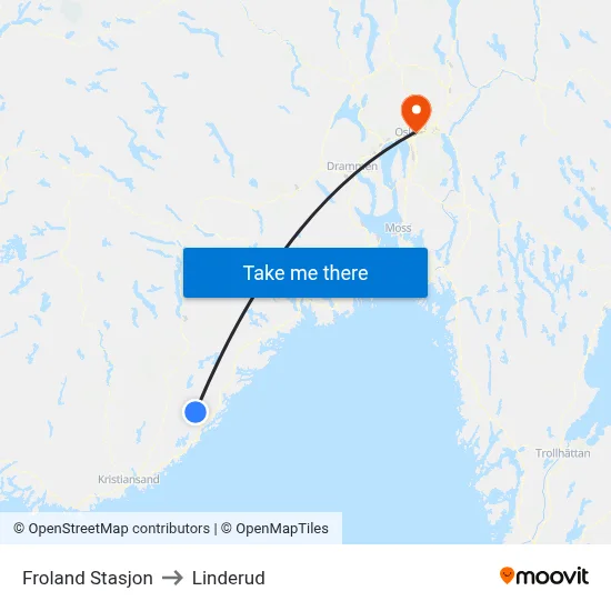 Froland Stasjon to Linderud map