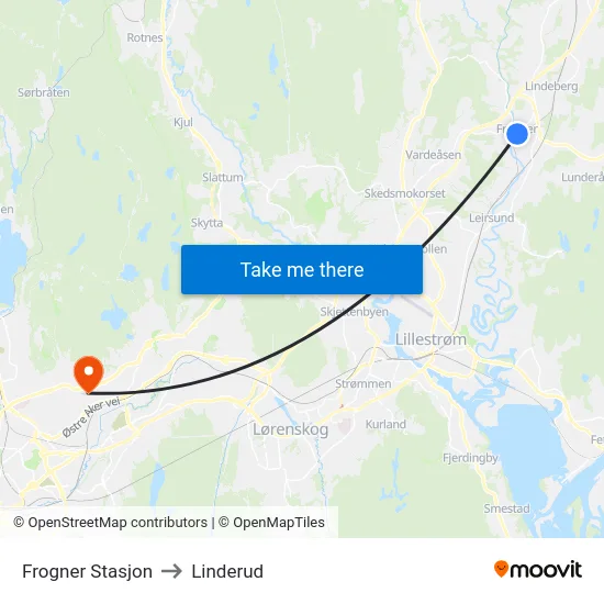 Frogner Stasjon to Linderud map