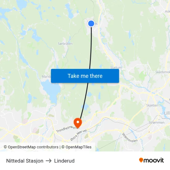 Nittedal Stasjon to Linderud map