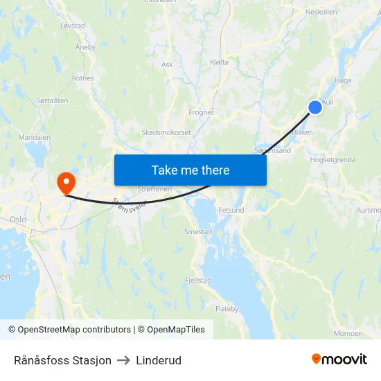 Rånåsfoss Stasjon to Linderud map