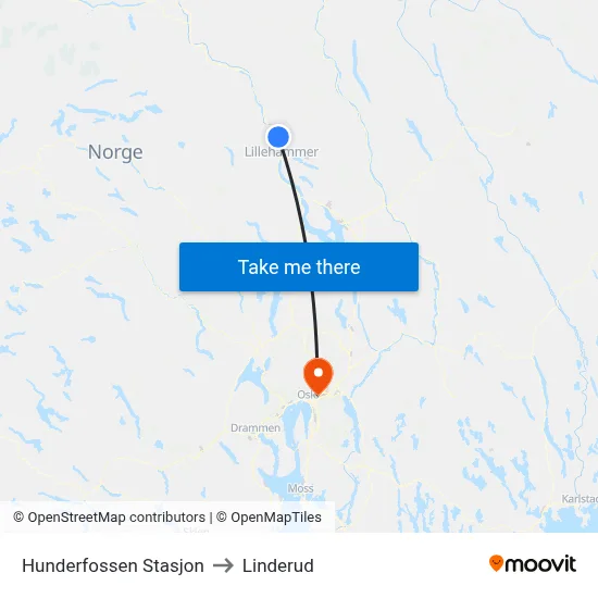 Hunderfossen Stasjon to Linderud map