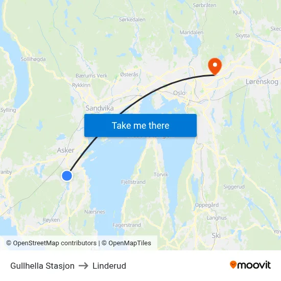 Gullhella Stasjon to Linderud map