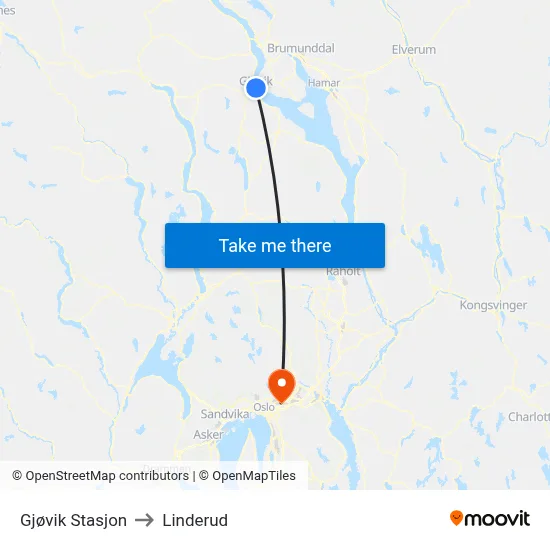 Gjøvik Stasjon to Linderud map