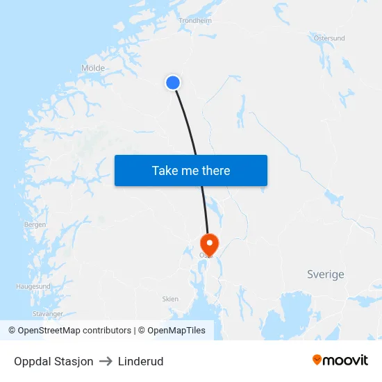 Oppdal Stasjon to Linderud map