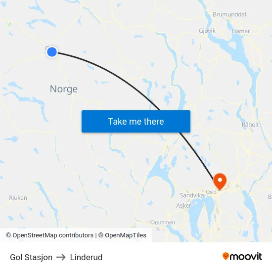 Gol Stasjon to Linderud map