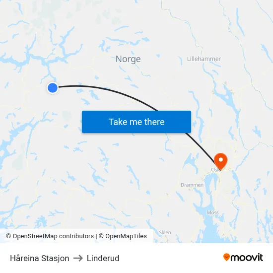 Håreina Stasjon to Linderud map