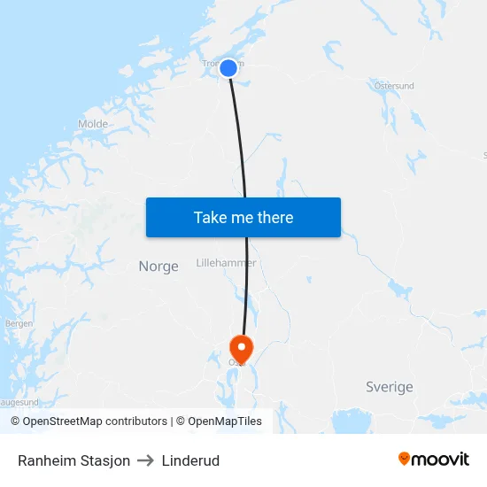 Ranheim Stasjon to Linderud map