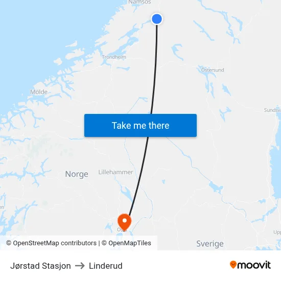 Jørstad Stasjon to Linderud map