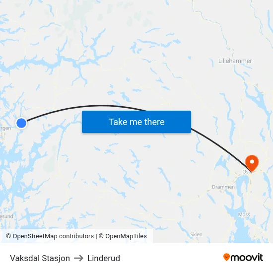 Vaksdal Stasjon to Linderud map