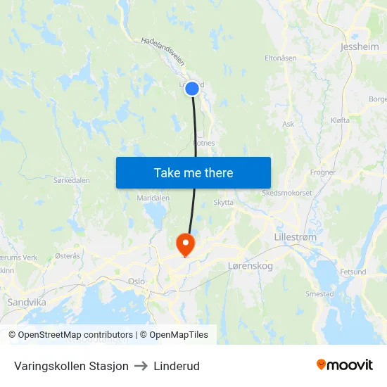 Varingskollen Stasjon to Linderud map