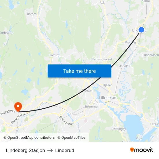 Lindeberg Stasjon to Linderud map
