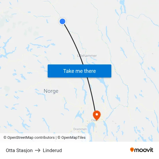 Otta Stasjon to Linderud map
