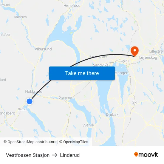 Vestfossen Stasjon to Linderud map
