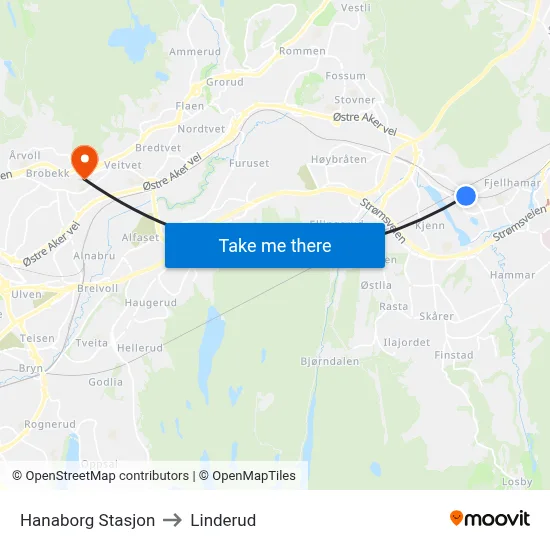 Hanaborg Stasjon to Linderud map