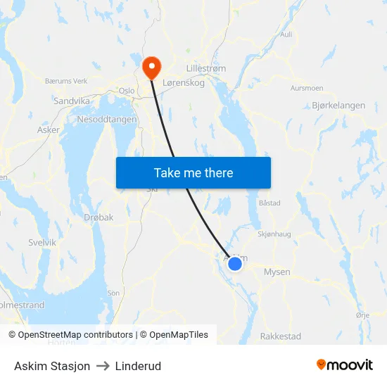 Askim Stasjon to Linderud map