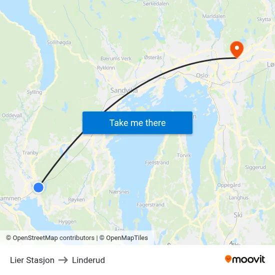 Lier Stasjon to Linderud map