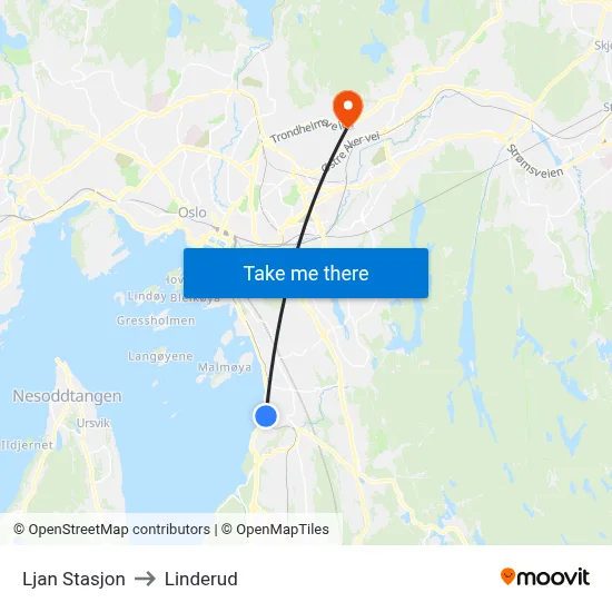 Ljan Stasjon to Linderud map
