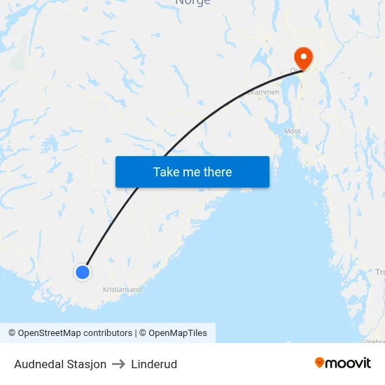 Audnedal Stasjon to Linderud map