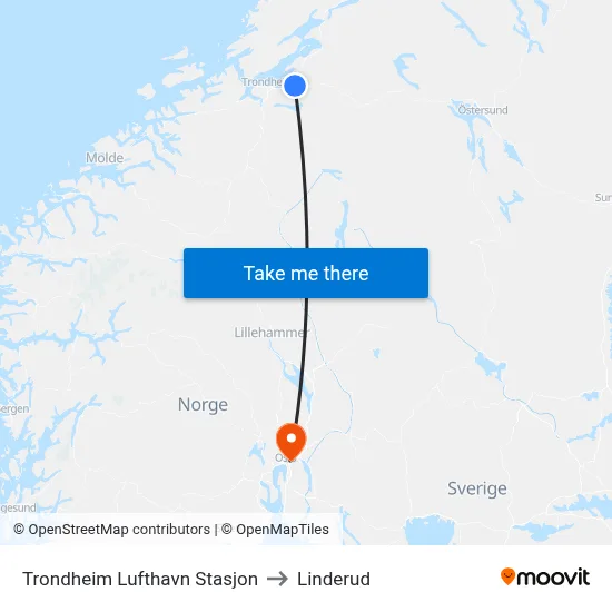Trondheim Lufthavn Stasjon to Linderud map