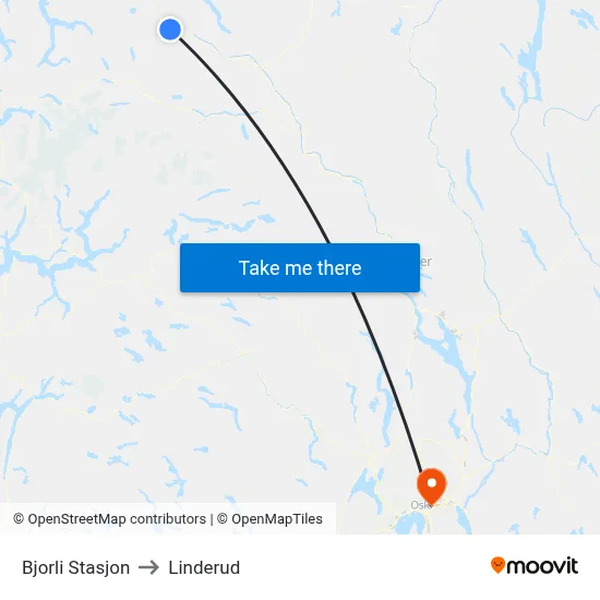 Bjorli Stasjon to Linderud map