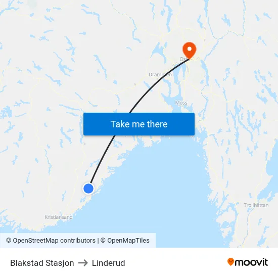 Blakstad Stasjon to Linderud map