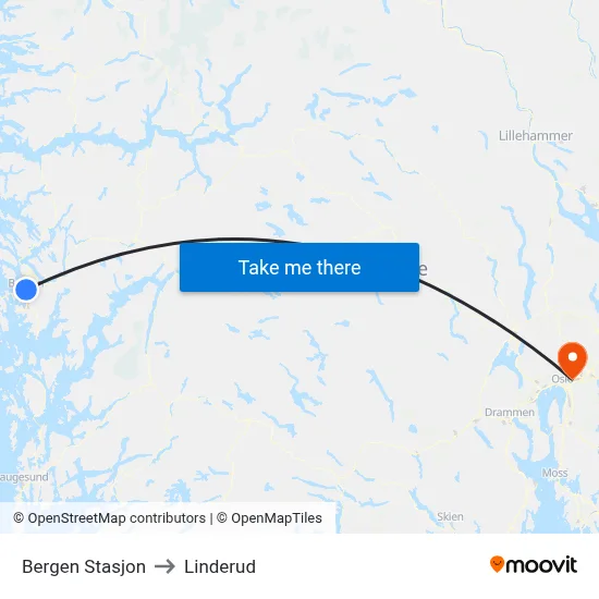 Bergen Stasjon to Linderud map