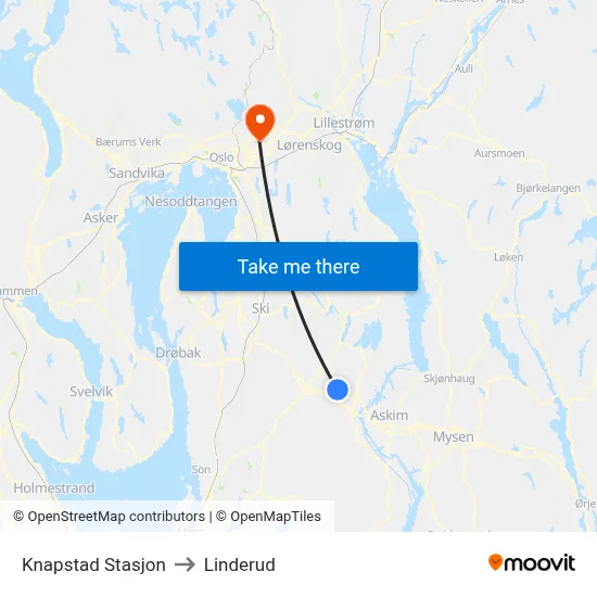 Knapstad Stasjon to Linderud map