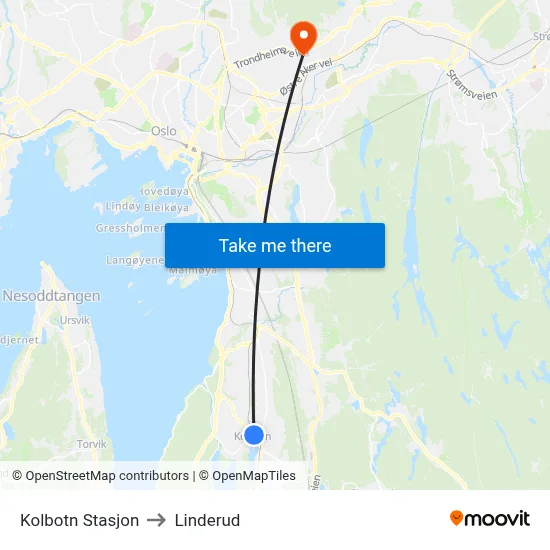 Kolbotn Stasjon to Linderud map