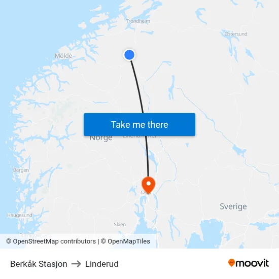 Berkåk Stasjon to Linderud map