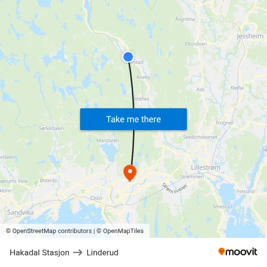 Hakadal Stasjon to Linderud map