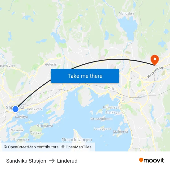 Sandvika Stasjon to Linderud map