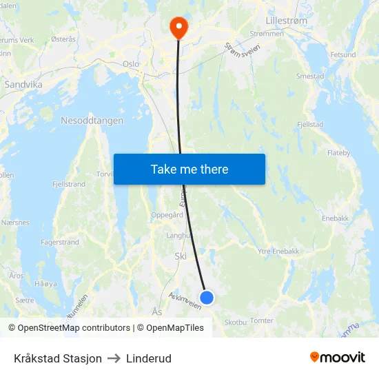 Kråkstad Stasjon to Linderud map