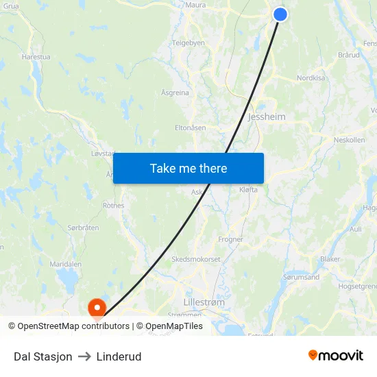 Dal Stasjon to Linderud map