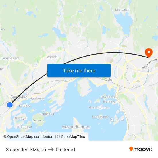 Slependen Stasjon to Linderud map