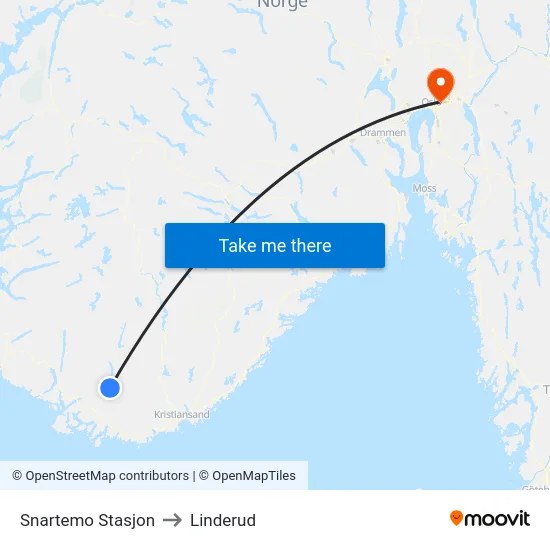 Snartemo Stasjon to Linderud map