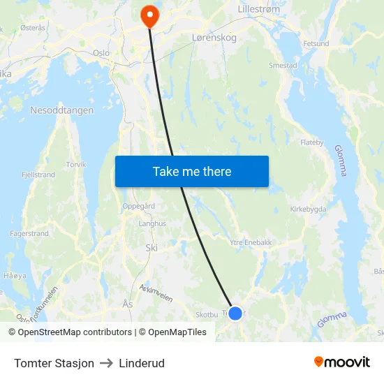Tomter Stasjon to Linderud map
