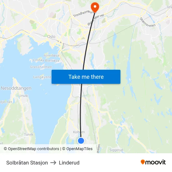 Solbråtan Stasjon to Linderud map