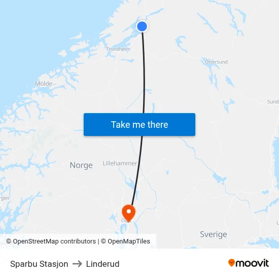 Sparbu Stasjon to Linderud map