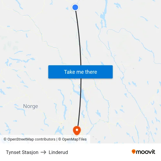 Tynset Stasjon to Linderud map