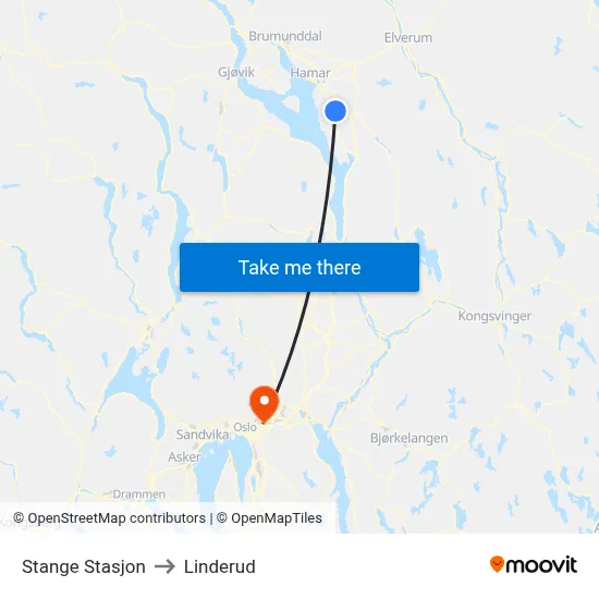 Stange Stasjon to Linderud map