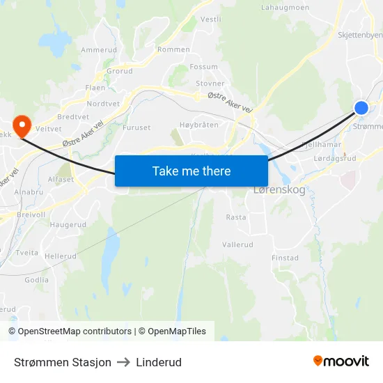 Strømmen Stasjon to Linderud map