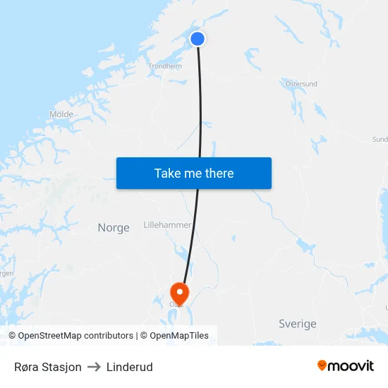 Røra Stasjon to Linderud map