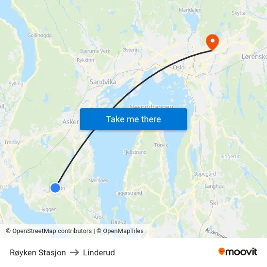 Røyken Stasjon to Linderud map