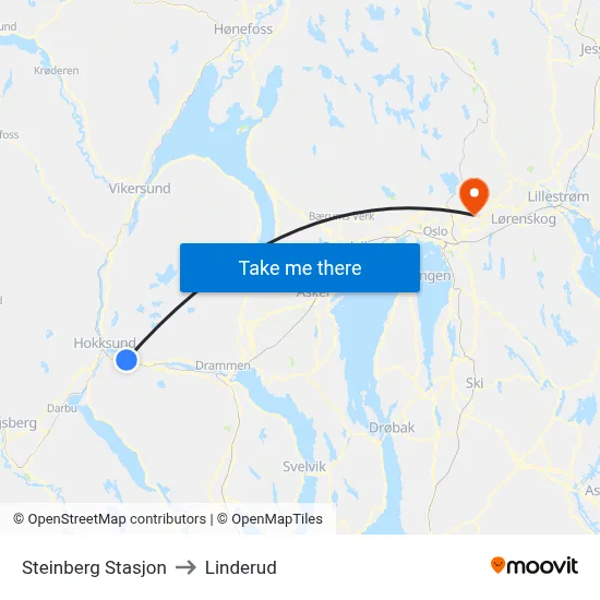 Steinberg Stasjon to Linderud map