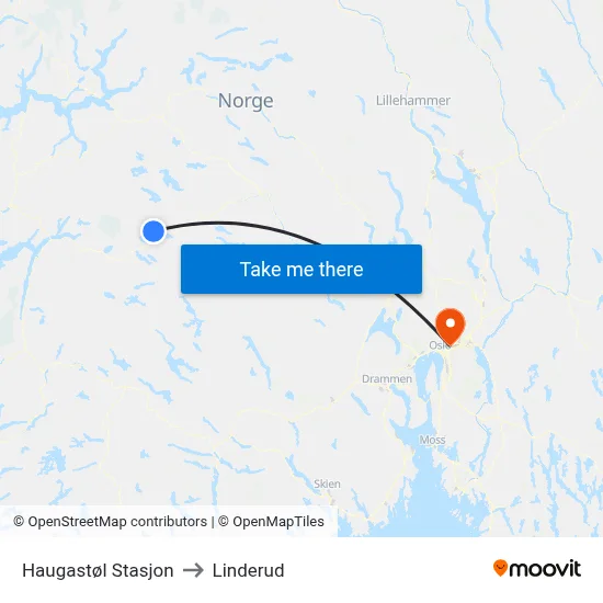 Haugastøl Stasjon to Linderud map